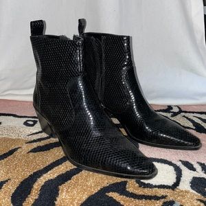 Black Croc Print Point Toe Booties